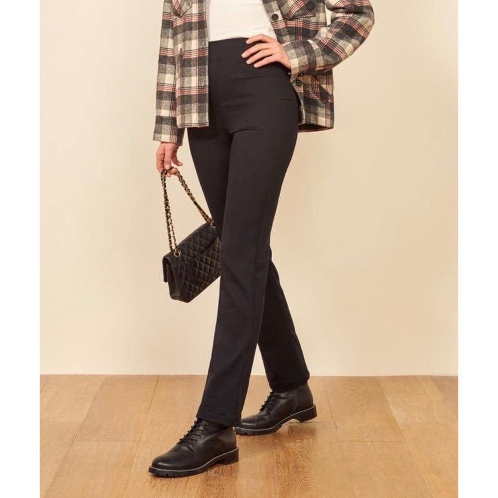 Reformation $158 Sera Black Zipper Back High Waisted Straight Leg Trousers 6